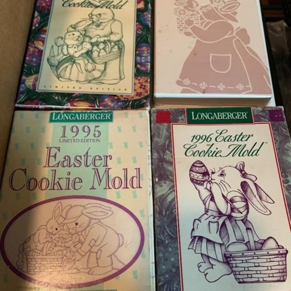 4 Longaberger Pottery Easter Cookie Molds 1994-97 LOT54-7